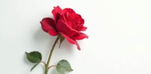 Solitary crimson rose against stark white backdrop; pristine detail , flower, scarlet