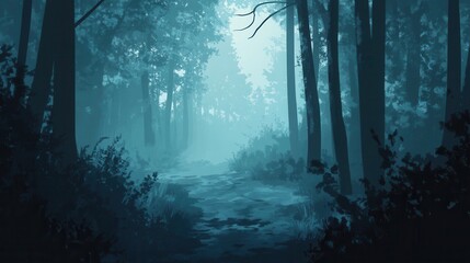 Mystical Forest Path Shrouded In Morning Mist
