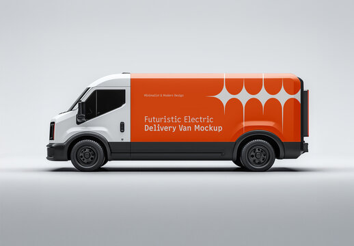 Futuristic Electric Delivery Van Mockup &ndash; Sleek, Minimalist, and Modern Commercial Vehicle Design for Branding and Advertising, Generated with AI