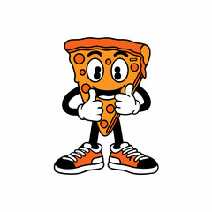Cartoon Slice of Pizza Character with Sneakers, Fun and Playful Illustration of a Food Mascot, Cheesy and Happy
