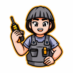 Cartoon Character in Tactical Gear with Helmet and hand drill, Action Hero Ready for Duty, Fun and Bold Illustration