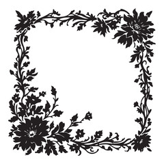 Square Silhouette Illustration of Various Elegant Black Flowers