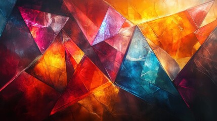 Colorful crystal triangles abstract background, light effect