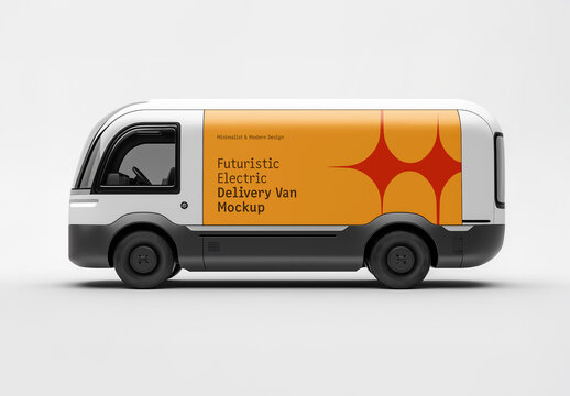 Electric Van Mockup &ndash; Side View of Futuristic Delivery Vehicle for Logistics Branding, Commercial Fleet Design, and Advertising Presentation