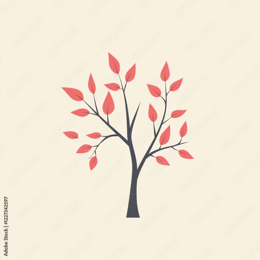 Aufkleber Colorful tree icon with vibrant branches and leaves on a light background representing seasonal change. Generative AI