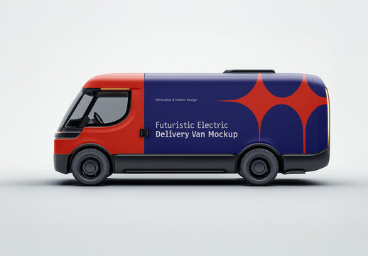 Electric Delivery Van Mockup &ndash; Side View of Futuristic Commercial Vehicle for Branding, Advertising or Logistics Presentation