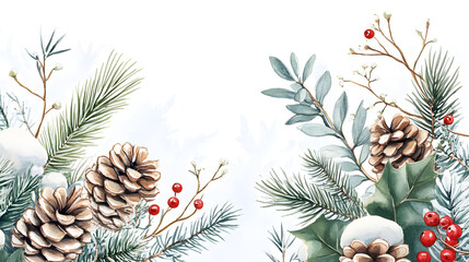 Fototapeta premium Intricate Composition of Pinecones and Snowberries in Winter Flora