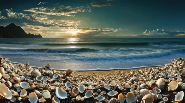 Lots of shells on the seashore. Selective focus. Nature.