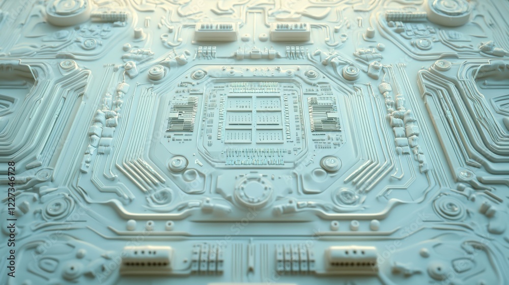 Poster printed circuit board with a white texture background ideal for computer technology. gray scale. spa
