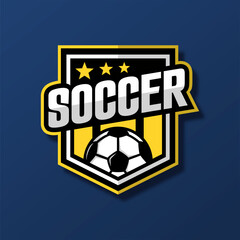 football logo badge with a soccer ball illustration. sport team logo vector template.