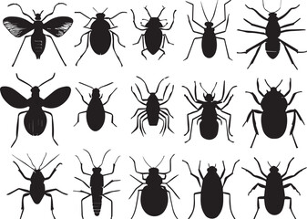A set of insects silhouettes for flat design. Hand drawn vector illustration