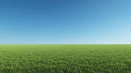 Obraz premium A vast, empty football field with freshly cut grass and clear skies, perfect for sports-themed visuals or expansive shots.