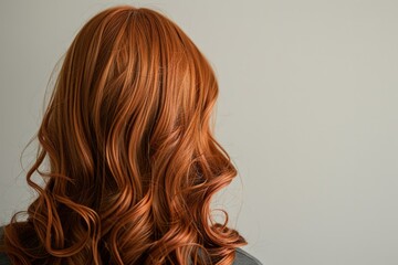 Naklejka premium Woman with long, curly red hair is showing the back of her head