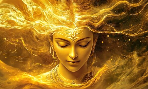 River Ganga Personified as a Hindu Goddess Flowing in Radiant Streams