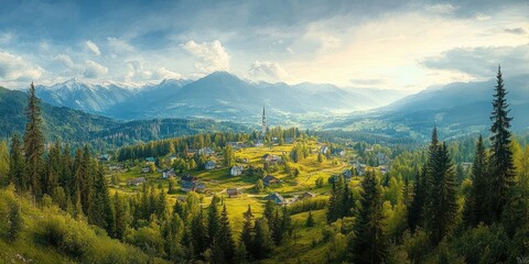 Aerial View of Gubałówka in Autumn with Tatra Mountains in Background