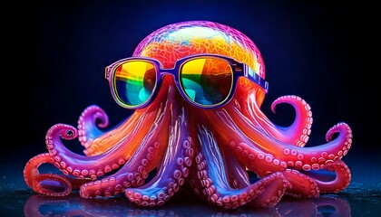 jelly-like octopus wearing sunglasses, playful and colorful 