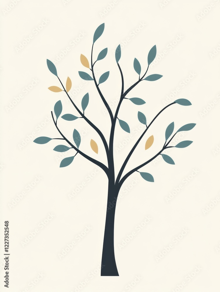 Aufkleber tree icon featuring branches and leaves in a simple, colorful design representing growth and nature.