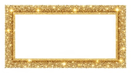 Elegant Gold Glitter Rectangle Frame with Luxurious Border and Transparent Background, Luxury Border, Shimmering Effect