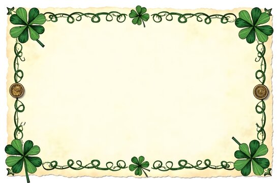 Vintage style banner for St. Patrick's Day. background is made of aged paper with a parchment texture, decorated with green patterns and traditional Celtic symbols.