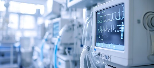 Hospital health monitor equipment for patient. Healthcare medical treatment. Generative AI technology.