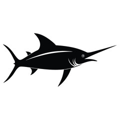 Obraz premium On the water, the black marlin fish swims.