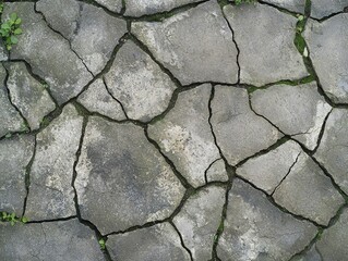 Obraz premium Cracked pavement texture showcasing intricate patterns and organic lines, highlighting weathered surfaces and subtle color variations.