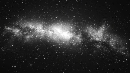 Fototapeta premium Abstract depiction of white star dots and snow particles drifting against a black space galaxy backdrop, combined with a Christmas-themed overlay that has wave motion and flickering effects,