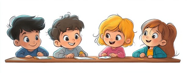 Children Engaged in Conversation at a Table