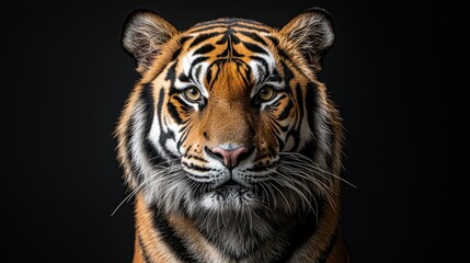 Majestic tiger portrait studio setting wildlife photography black background close-up animal conservation