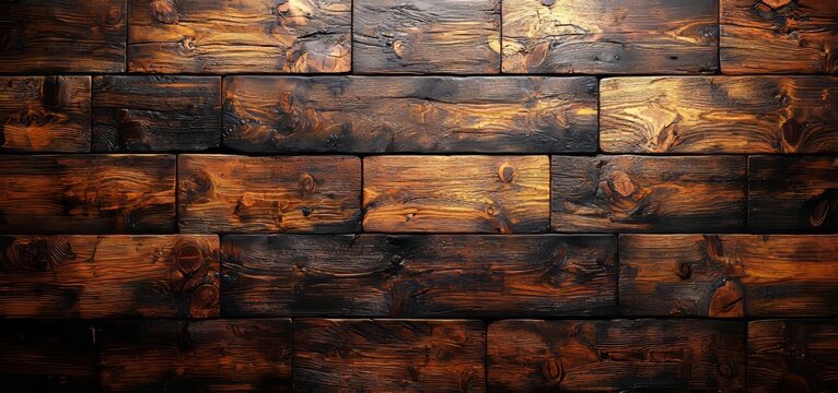 Dark stained wood boards featuring grain and texture. A flat wood background adorned with parallel horizontal lines
