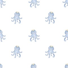 Cute baby blue octopus pattern creating seamless marine-themed fabric design for various uses