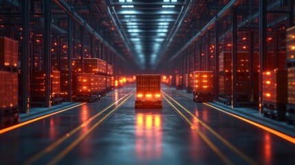 Fototapeta premium Futuristic Automated Warehouse: Autonomous Cargo Transport System