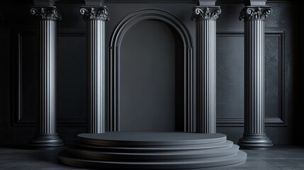Black marble podium in dark room