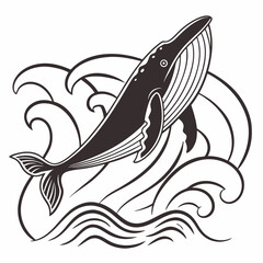 Creative animal icon Outline Whale with Waves vector illustration