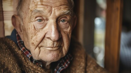 A close-up portrait of an elderly man with a thoughtful expression.