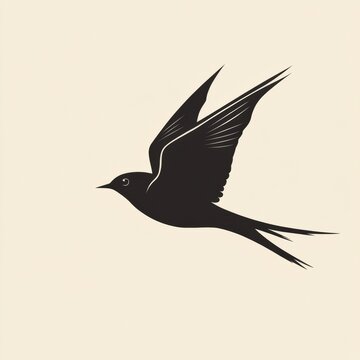 Elegant black silhouette of a bird in flight against a neutral background showcasing natures beauty and grace. Generative AI