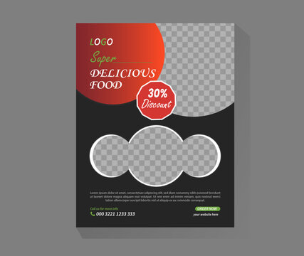 Social media food discount template, restaurant social media post template, with red, orange and white color combination, food memu design