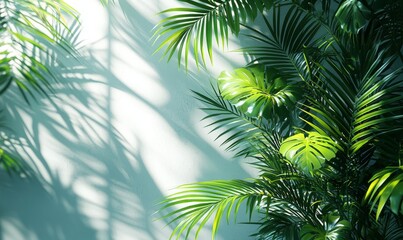 Obraz premium Blurred shadow of palm leaves on a pink wall, perfect for minimal abstract background in product presentation