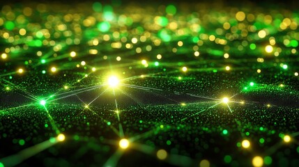 Fototapeta premium Abstract Green Network Connections, Technology With Glowing Points, Digital Data On Dark Background