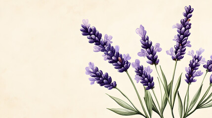 Obraz premium Botanical Illustration of Delicate Lavender Sprig with Beautiful Purple Flowers