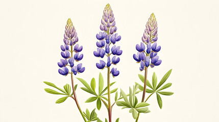 Obraz premium Elegant Wild Lupine Depiction Showcasing Its Tall Structure and Purple Petals