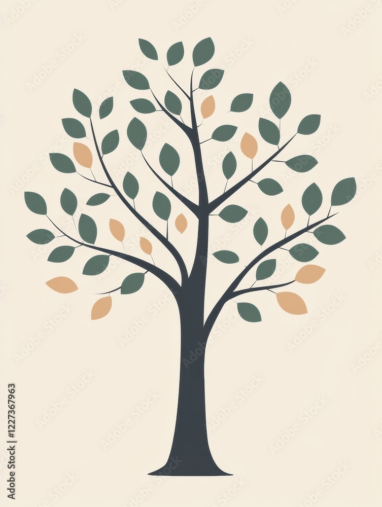 Leinwandbilder stylized tree icon with branches and multi colored leaves on a neutral background for decorative pur