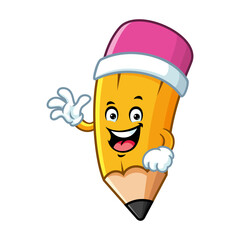 vector cartoon, character, and mascot of a pencil with wave hand