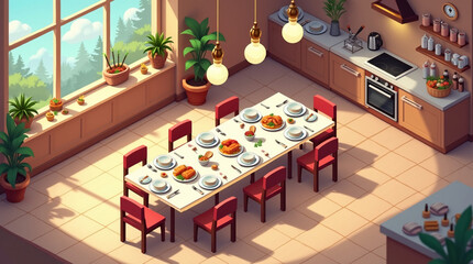 Gourmet Cuisine Isometric Restaurant Scene