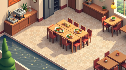 Gourmet Cuisine Isometric Restaurant Scene
