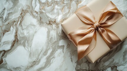 Elegant gift box with gold ribbon on marble background for special occasions and celebrations