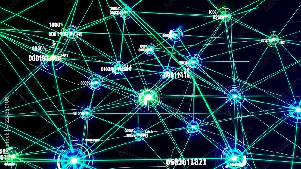 Poster visualizing complex network connections in data interactions and analytics