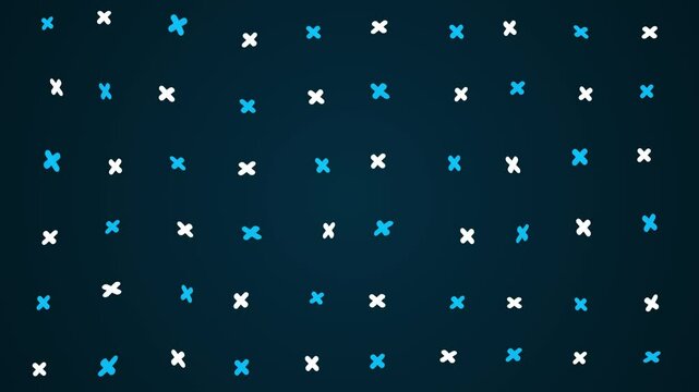 Dynamic Plus And Cross Symbols Looping Animation Background. Abstract Digital Pattern With White And Blue Marks. Minimalistic Technology With Pattern.
