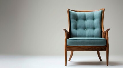Elegant mid-century modern chair with tufted upholstery against a minimalist background