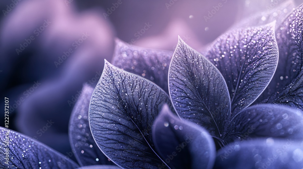 Poster elegant purple leaves with sparkling texture and soft light creating a dreamy floral abstract